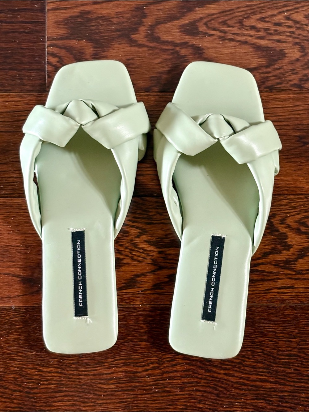 French Connection Sage Green Braided Slide Sandals